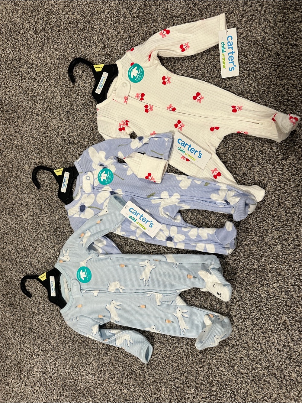 Carter's Cherry, Floral, and Bunny Onesies